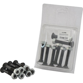 A set of Round Countersunk Square Hex Bolts & Nuts (TFCC) - M10 x 60mm, shown partially outside their clear plastic packaging with a label, boasting tensile strength 8.8. This Sparex product is supplied as an 8-piece Agripak and carries the part number S.27569.