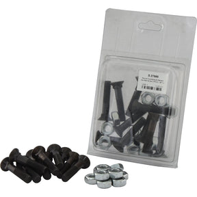 A set of Sparex Round Countersunk Square Hex Bolts & Nuts (TFCC) - M11 x 45mm, with tensile strength 8.8, available in black and silver colors, partially enclosed in clear plastic packaging labeled as Agripak containing 10 pieces, with additional bolts arranged outside the package.