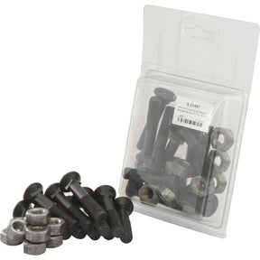 A pack of Sparex Round Countersunk Square Hex Bolts & Nuts (TFCC) - M11 x 60mm, tensile strength 8.8 (10 pcs. Agripak) next to an open plastic container.