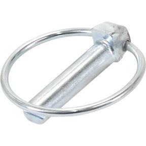 The Round Linch Pin from Sparex (Sparex Part No. S.32) features a 10.5mm diameter and a 44.5mm length, boasting a silver finish with a looped locking ring, making it ideal for Standard Duty applications and compatible with Massey Ferguson tractors.