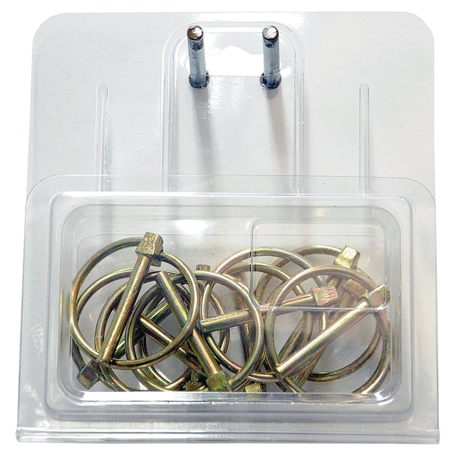 A clear plastic Agripak, labeled as Round Linch Pin, Pin Ø4.5mm x 35mm (10 pcs. Agripak) by Sparex (Sparex Part No.S.5205), containing metal fasteners with circular rings and straight pins, displayed on a white cardboard backing with a transparent hanger hook.