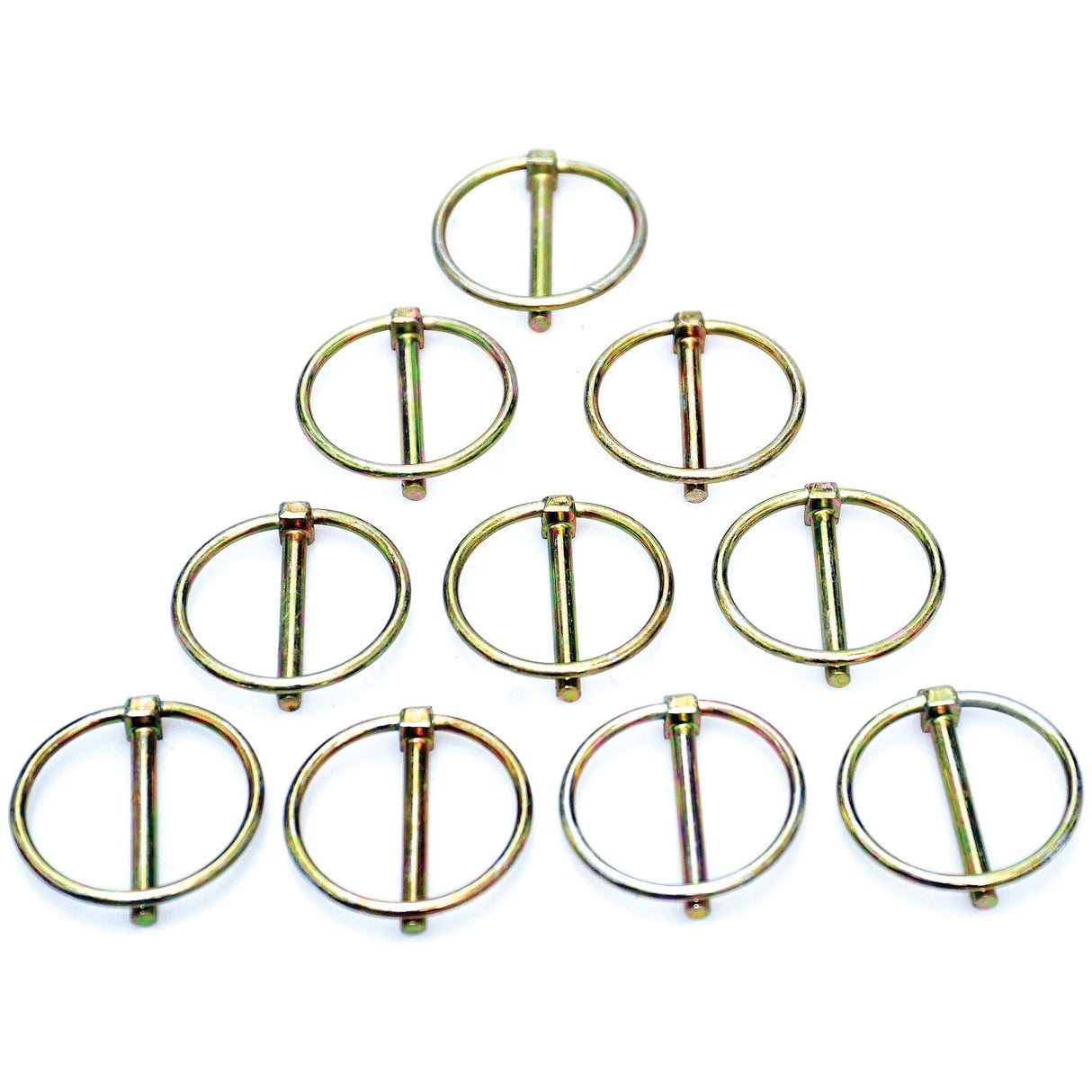 Ten Round Linch Pins (Sparex Part No. S.5205) with a diameter of 4.5mm by 35mm, designed for standard duty use, arranged in a triangular formation on a white background.