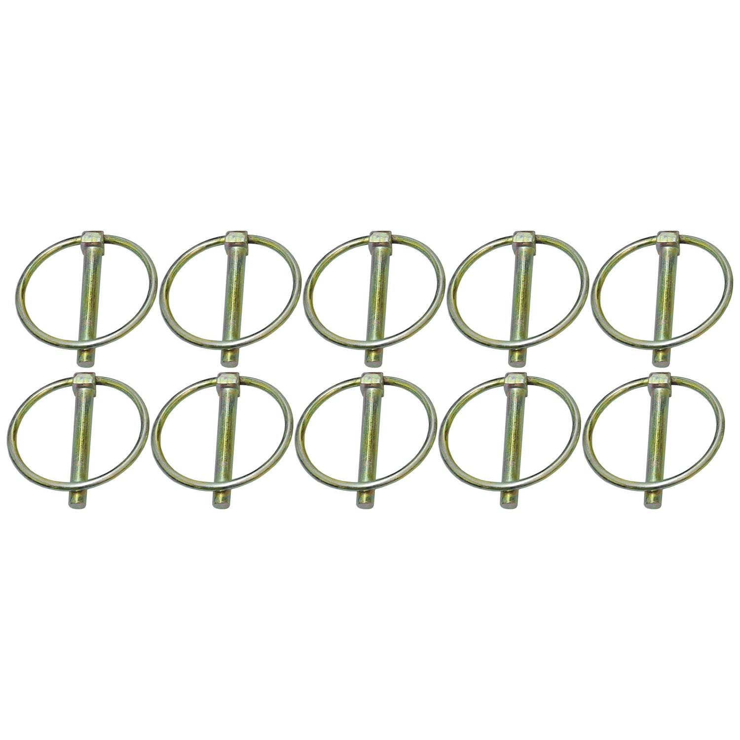 Ten Sparex Round Linch Pins, with a pin diameter of Ø6mm x 44.5mm, arranged in two rows of five on a white background. Each pin has a round ring and a straight pin. The product is listed as Sparex Part No. S.5208 and comes in an Agripak containing 10 pieces.
