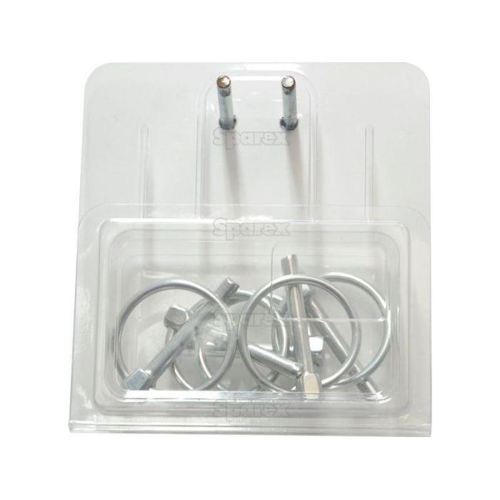 A clear plastic package containing Sparex metal hardware, specifically Round Linch Pins with a diameter of 6mm and length of 44.5mm (5 pcs. Agripak), displayed against a white backdrop.