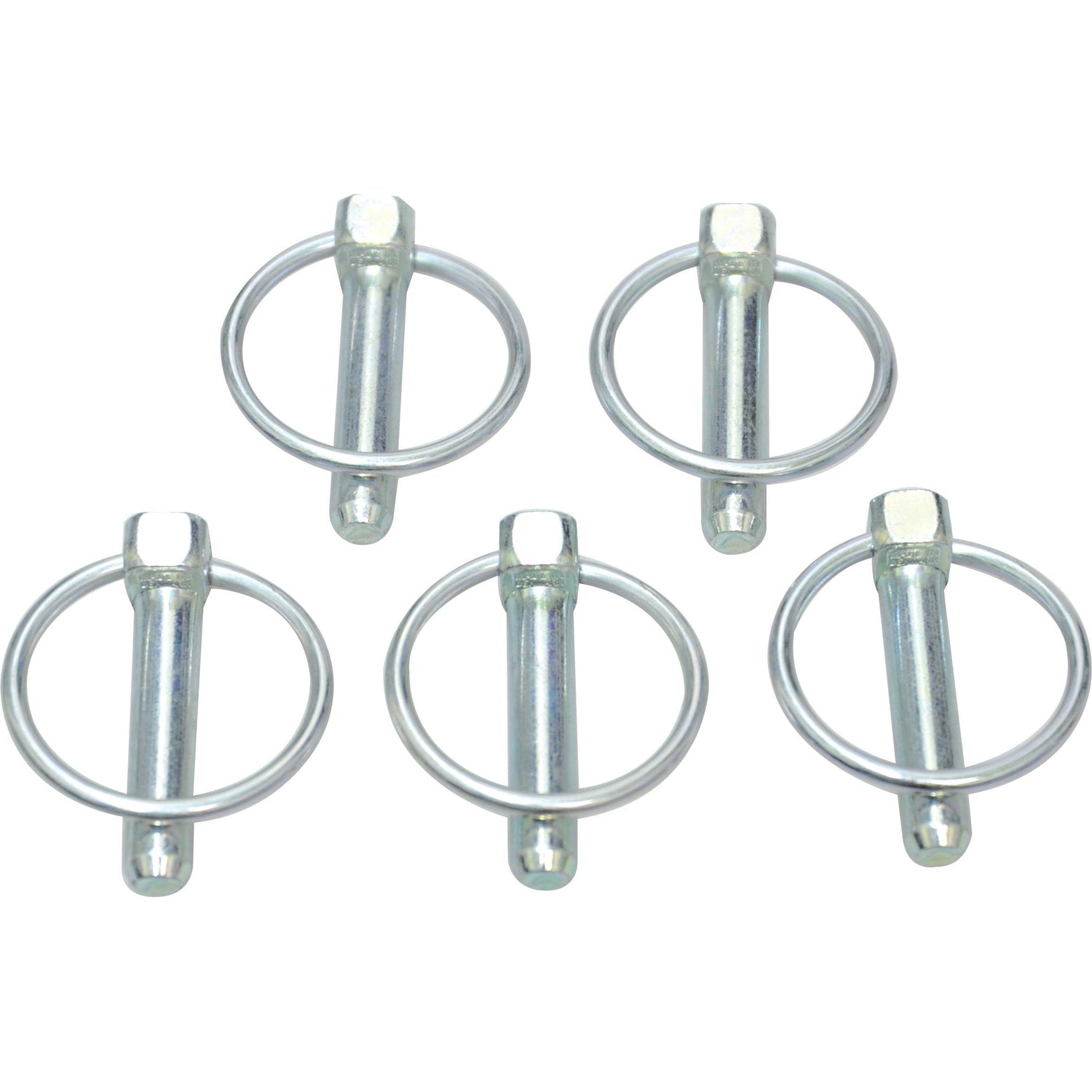 Five Round Linch Pins with Ø9.5mm x 44.5mm dimensions, featuring circular rings, arranged in two rows — ideal for your Agripak or Sparex applications (Sparex Part No.S.3291).