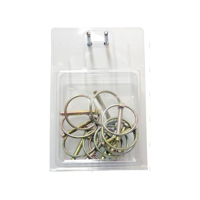 A clear plastic Agripak containing ten Sparex Round Linch Pins, Pin Ø6mm x 44.5mm, with circular rings (Sparex Part No. S.5208).