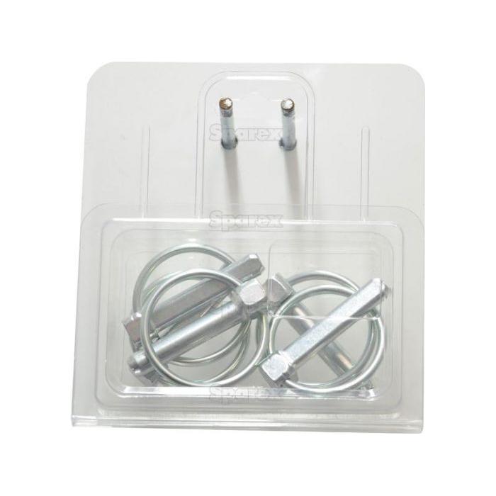 A blister pack containing five metal round linch pins with retaining rings is displayed on clear plastic packaging against a white background. This Sparex product, featuring pin dimensions of Ø9mm x 44.5mm (Sparex Part No. S.3269), serves as an excellent alternative to 36 A and is ideal for standard duty applications.