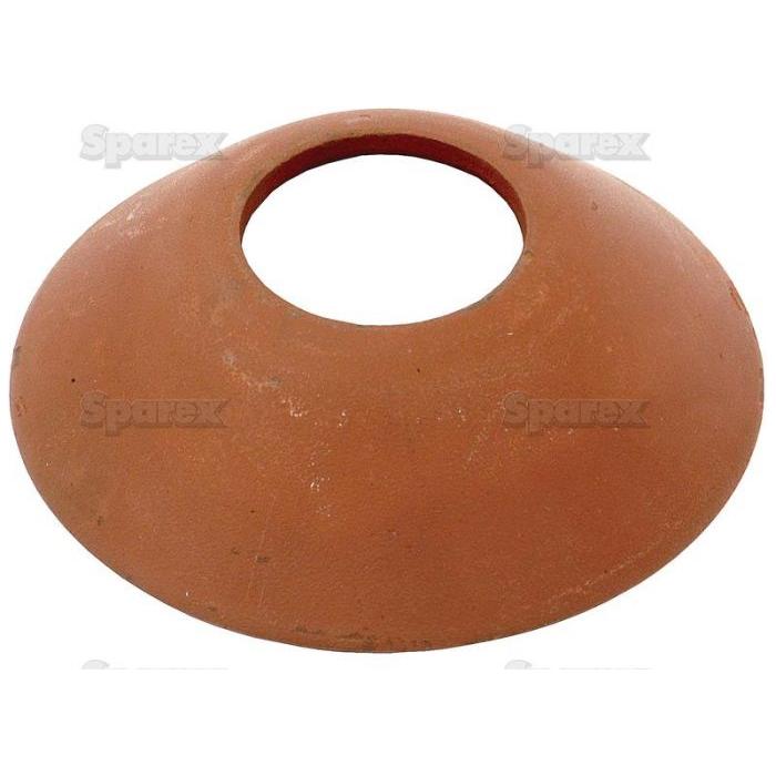 An orange Sparex clay funnel with a wide base and a central hole, featuring a 125mm Weld on cup (Inner Ø 45mm, Outer Ø 125mm). Sparex Part No. S.29136