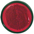 Close-up of the Sparex Round Reflector (Part No. S.35887), a 67mm circular red plastic reflector with a hexagonal pattern in the center, encased in a black ring.