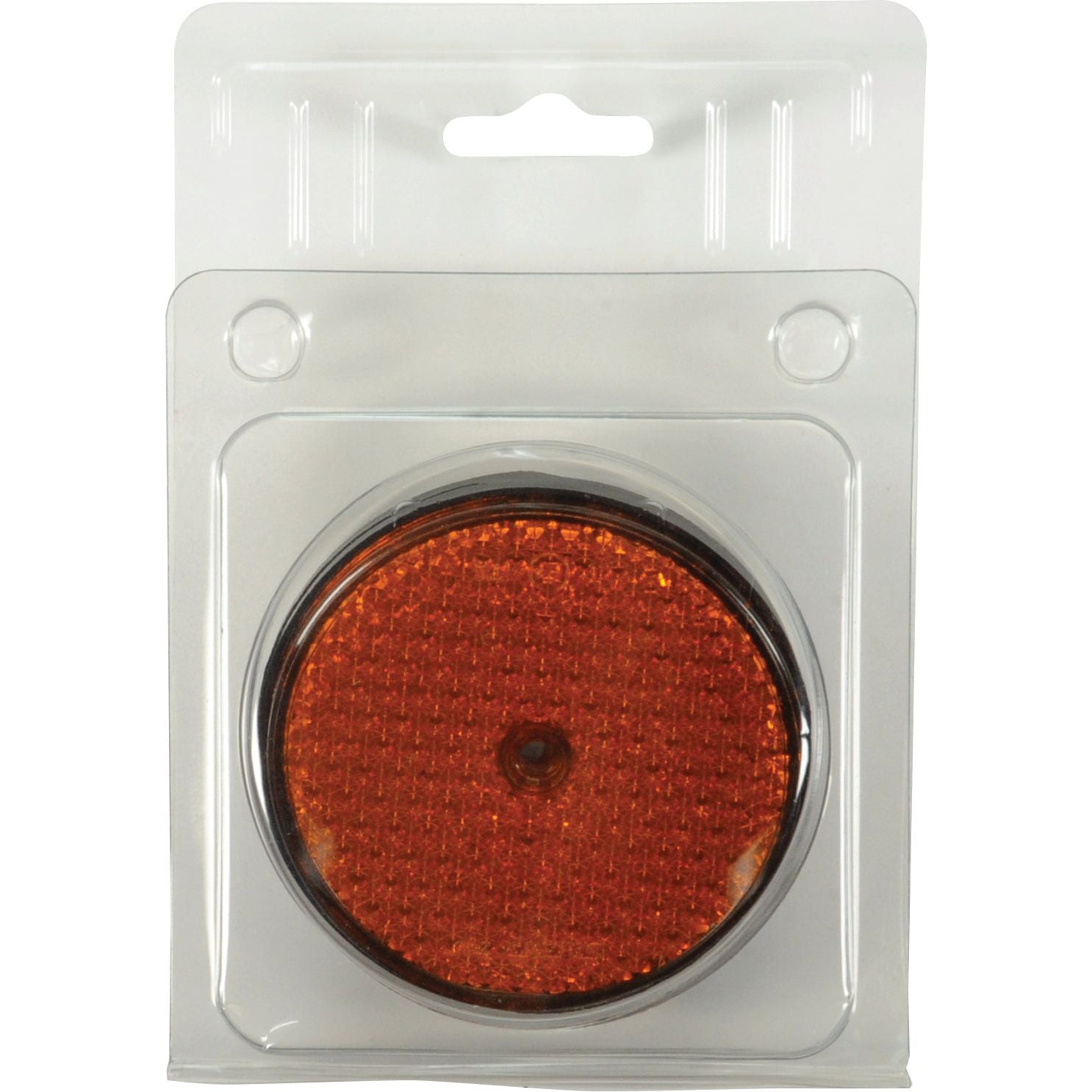 A round, 86mm amber bike reflector, branded as Sparex and named Round Reflector - S.8899, packaged in a clear plastic Agripak with a hang tab at the top.
