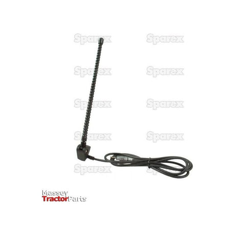 A coiled metal radio aerial with a mounting base and a long attached cable is labeled "Radio Aerial | Sparex Part No. S.71173" with the Sparex logo in the background.