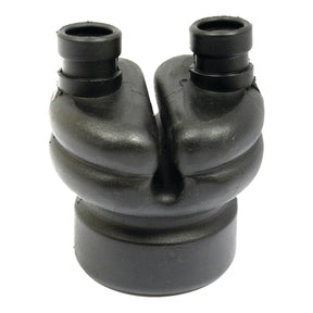 A black, molded rubber component with two cylindrical protrusions, appearing to be a specialized connector or adapter, possibly designed for a Massey Ferguson 265 BRAZILIAN, can be identified as the Rubber Boot for Gear Lever (Sparex Part No. S.43147) from Sparex.