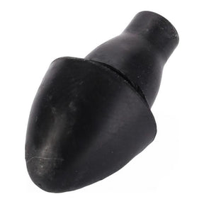 The AGCO Massey Ferguson - Rubber Bumper - 897892M1 is a black, arrowhead-shaped rubber object with a rounded tip, commonly used in Massey Ferguson tractor parts.