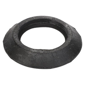The AGCO Massey Ferguson rubber grommet, model number 827559M1, is a black rubber component with a central hole, designed for plumbing or mechanical applications to provide a tight seal.
