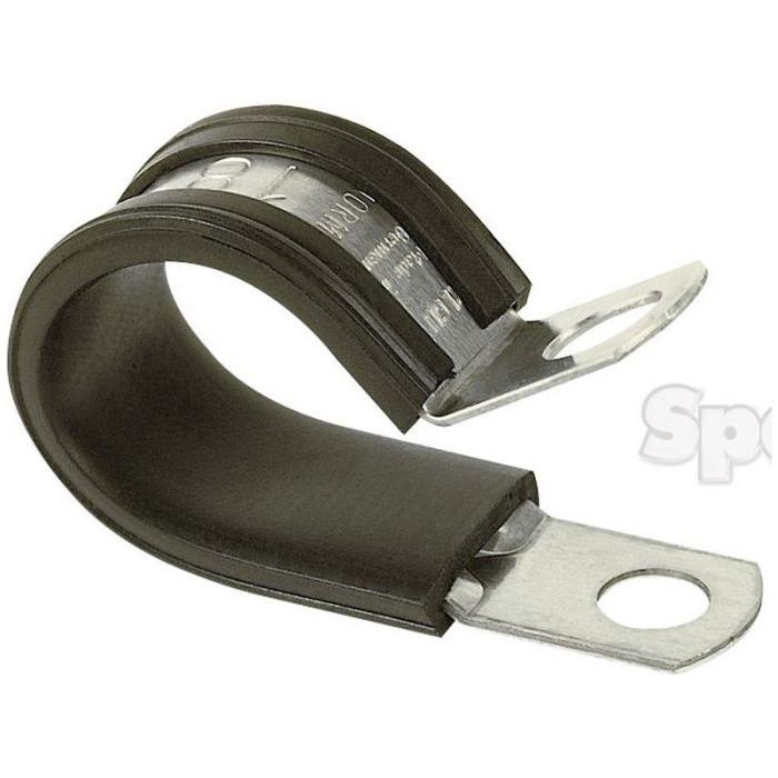 A Sparex Rubber Lined Clamp (Part No. S.54583) with an inner diameter of 29 mm and two mounting holes, designed for securing pipes or cables.