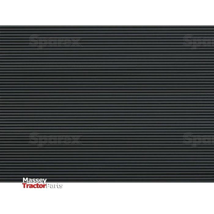 A close-up of a black ribbed surface, likely a replacement part for a tractor made from durable black rubber, with "Massey Tractor Parts" and "Sparex" logos visible.