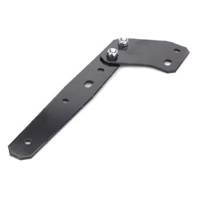 A black metal hinge with multiple screw holes and two bolts attached, suitable for DYNA 6 and DYNA 4 models, is positioned against a white background. The product name is Massey Ferguson - Runner - 4390255M91 by AGCO.