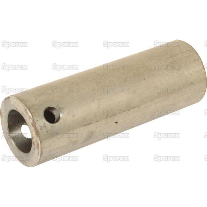 A cylindrical metal pipe, labeled Loader Tine Bush - Ø50 x 145mm (Ø30) to fit as 550004 with Sparex Part No.S.23567, featuring a small hole near one end, is placed against a white background with watermarked text. The Sparex Loader Tine Bush is ready for SHW usage and precision applications.