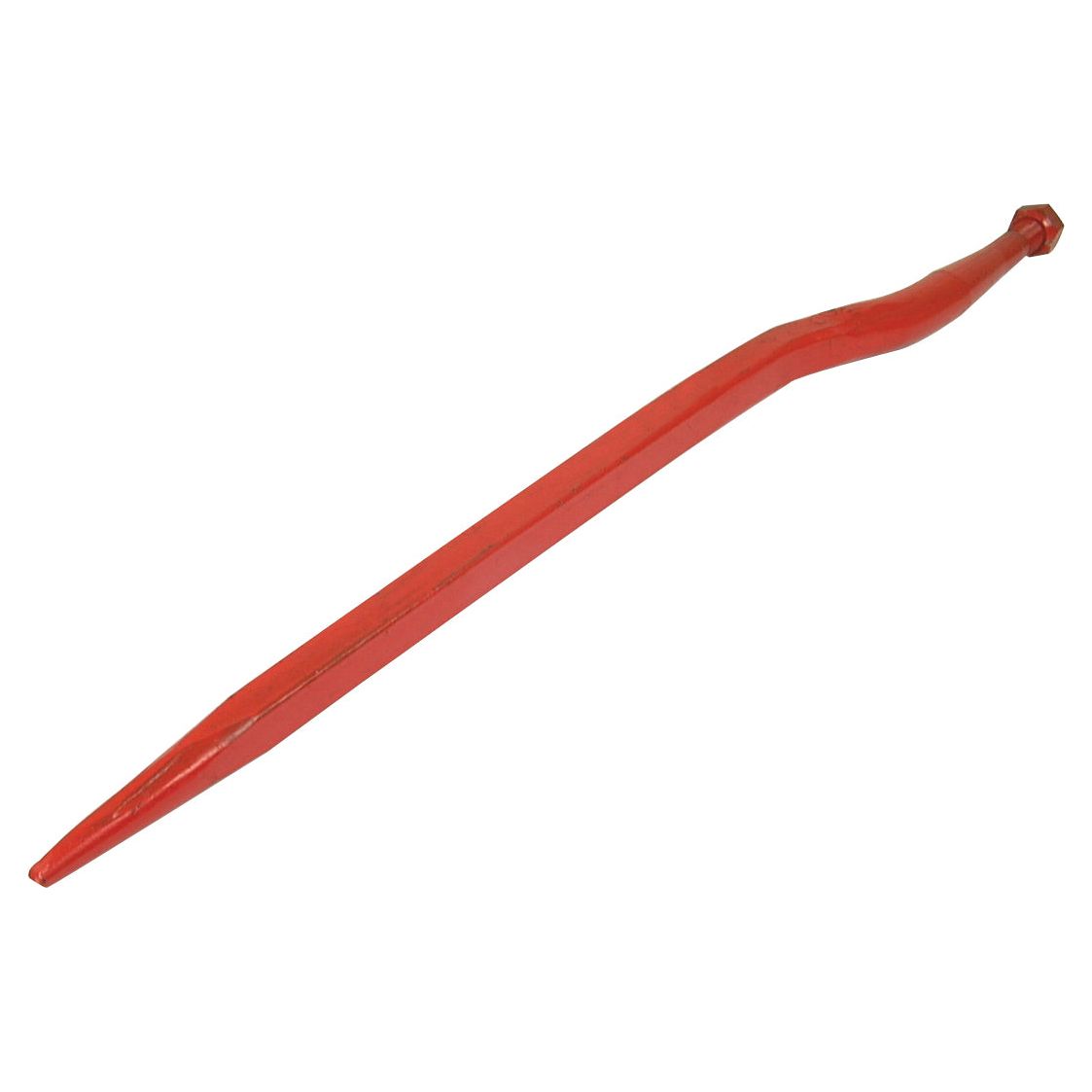 The Loader Tine - Cranked 820mm by Sparex is a red, hexagonal tool featuring a tapered point on one end and a flattened chisel tip on the other, designed for optimal torque. It fits thread size M24 x 1.50 (Square) and is compatible with KK221195 - S.77014.
