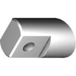 A 3D-rendered image of a metallic, cylindrical object with a flat, angled cut on one side and a small circular indentation on the flat surface, resembling the Sparex Loader Tine - Curved 470mm (Round) fitting as S.72217 (111220103).