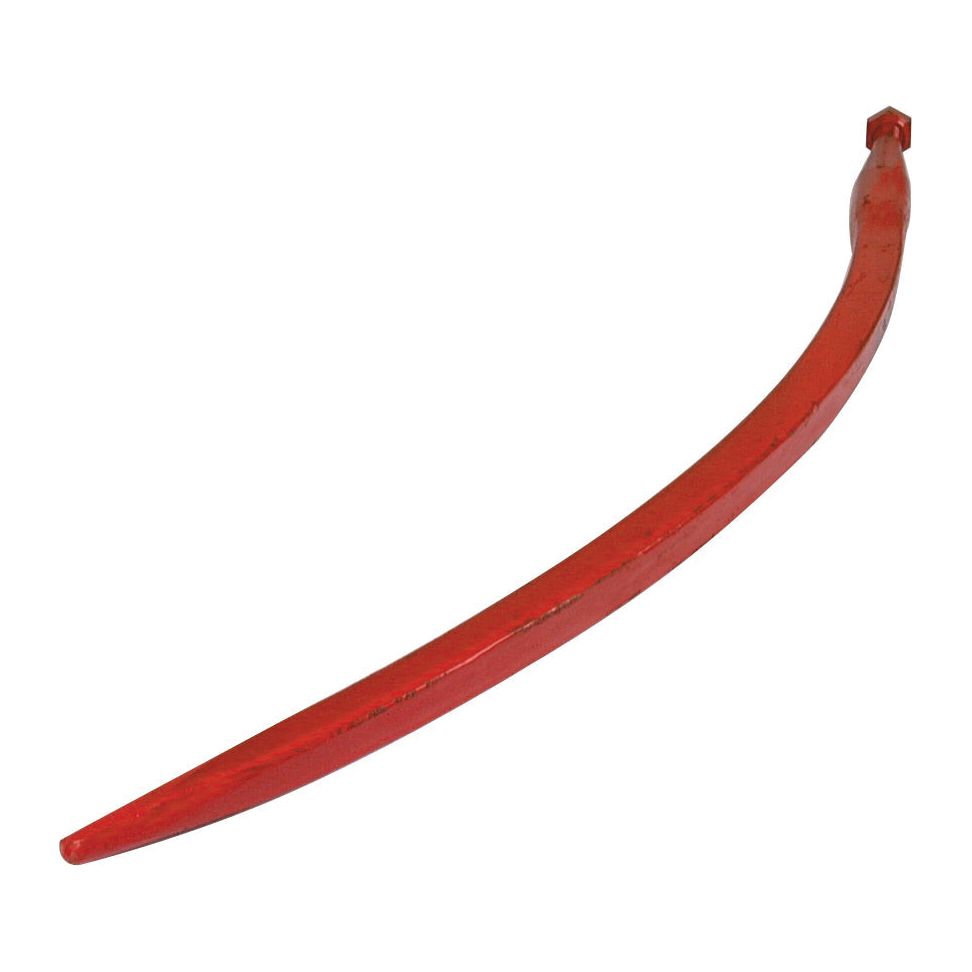 The Sparex Loader Tine - Curved 810mm, in a striking red metal design with a pointed tip and an M20 x 1.50 thread size, offers unparalleled efficiency for your digging needs.