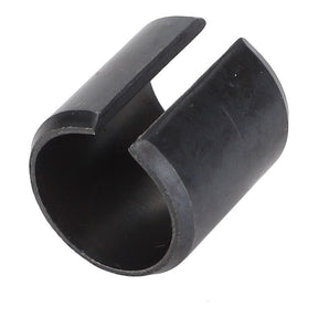 The AGCO Massey Ferguson SLOTTED SPRING PIN - 3000705X1 is a black, cylindrical metal clip with an open side and smooth edges, perfect for securing or holding cylindrical objects in place and ideal for various Massey Ferguson tractor models.