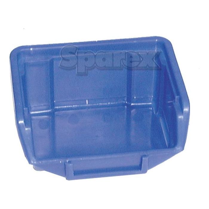 The Sparex Storage Bin 109 x 100 x 53mm, Part No. S.10582, is a blue plastic bin with an open front, perfect for easy access and organization.
