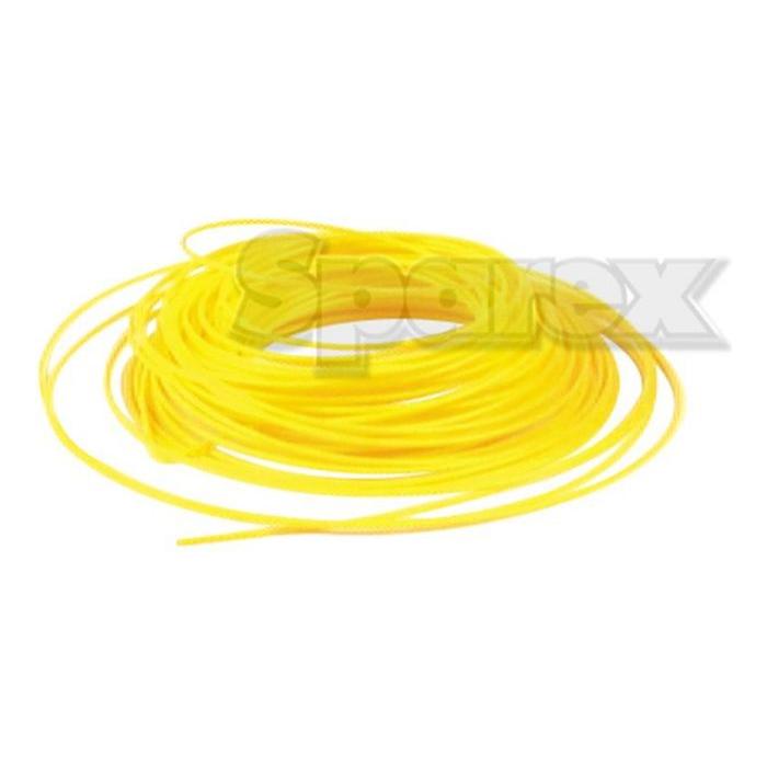 A coiled bundle of yellow strimmer cord, labeled as "Strimmer Cord - Star, 2.4mm x 15M | Sparex Part No. S.10749" from the Sparex brand, is depicted on a white background with the word "Speartex" faintly visible in the background.