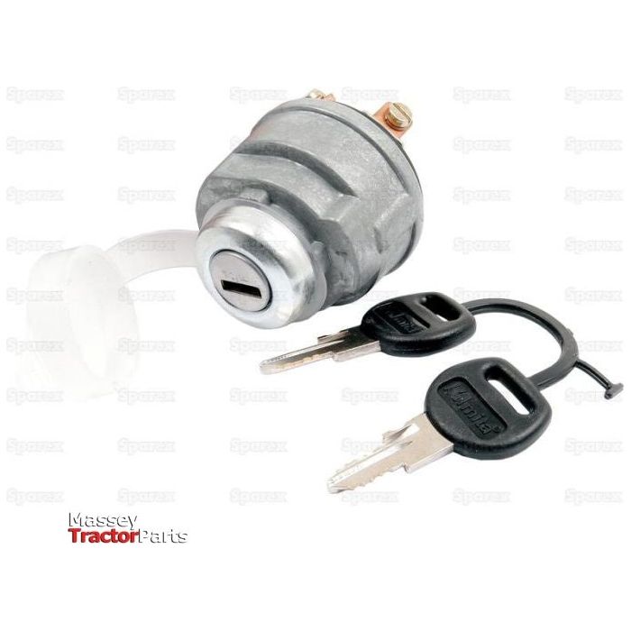 The SWITCH-IGNITION (Sparex Part No. S.66902) by Sparex is shown on a white background, featuring an ignition switch cylinder with two metal keys attached to plastic keyrings. It is compatible with Sparex parts for Allis Chalmers machinery.