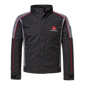 Black and gray Massey Ferguson - S Collection Work Jacket (X993482105) with red piping and the Massey Ferguson logo on the chest. Durable and comfortable for any task, brought to you by AGCO.