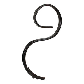 A black S-shaped hook with a small latch at the bottom, measuring 32x12x550mm, from the brand Sparex. The product is named S Tine 32x12x550mm - S.77124.