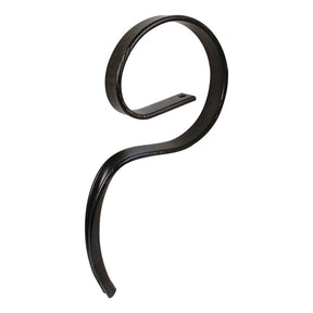 A Sparex black, metal scroll-shaped S Tine (model S.77313) with a flat bracket for frame mounting, featuring specific hole diameters, measuring 45x10x475mm.