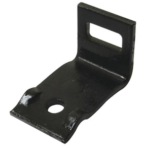 The Sparex S Tine Clamp without helper, measuring 32x12mm and suitable for 50x15mm applications (Sparex Part No.S.74822), features a black metal bracket with a rectangular slot at the top and a round hole in the center of the base, ensuring compatibility with Universal Tractors.