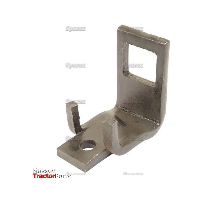 The Sparex S Tine Clamp without helper (32x12mm) featuring a rectangular bracket with a square cutout, two hook-like protrusions, and a hole near the base is ideal for 50x50mm applications. Part No.S.22328