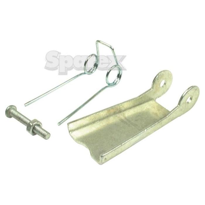 Sparex Safety Catch for 3 Ton Hook (Part No.S.12824), along with a metal bracket equipped with two coiled tension springs and a bolt combined with a washer, arranged on a white background.