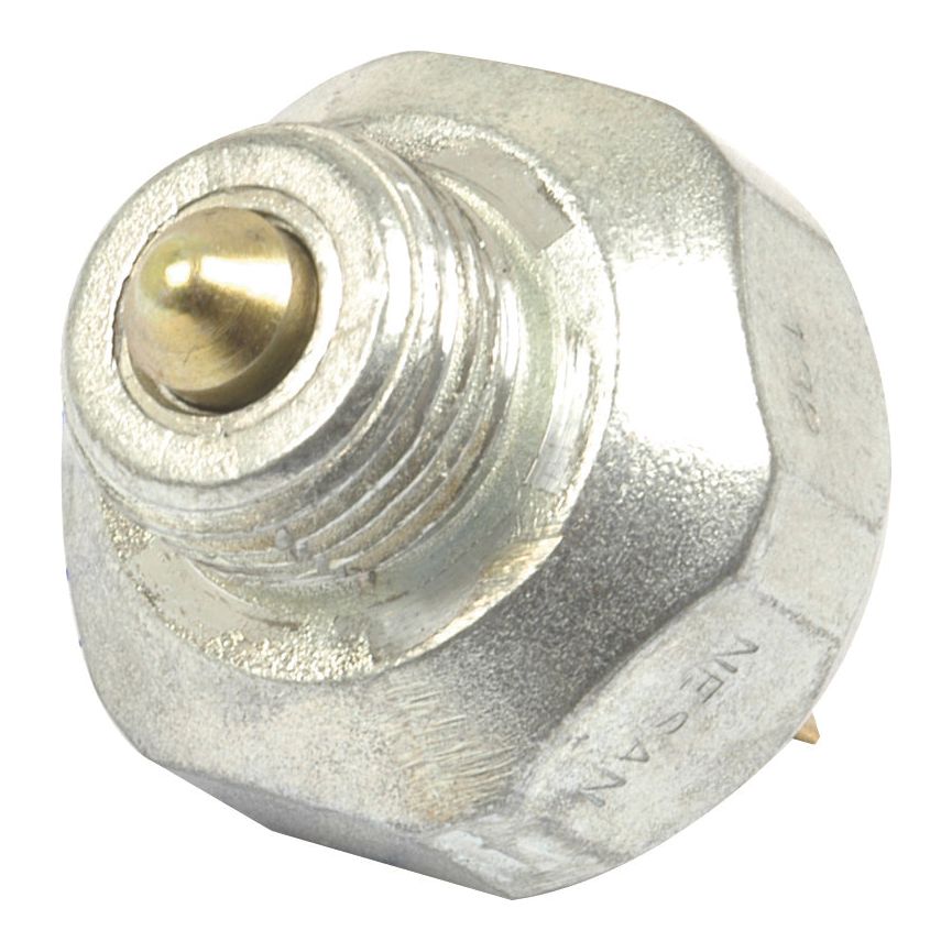 Close-up image of a metallic automotive sensor with a hexagonal base and threaded section, ideal for Ford / New Holland models. This precision-engineered component, the Safety Switch (Sparex Part No.S.41135), ensures optimal performance and can be used as a high-quality Sparex replacement.