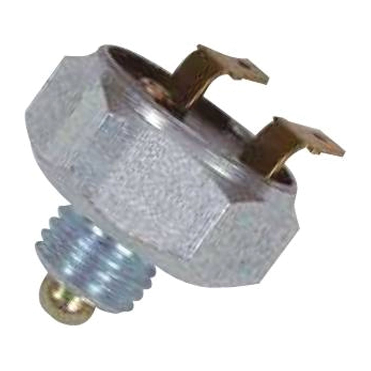 Introducing the Sparex Safety Switch (Part No. S.7868), a metallic automotive pressure switch featuring a threaded end and two metal prongs, ideal for use as a neutral safety switch in Case IH or Ford New Holland vehicles.