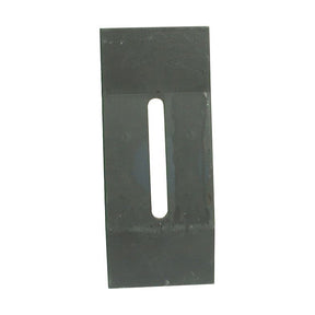A rectangular black metal Scraper Plate 180x75x4mm from Sparex, featuring a large vertical slot of size 10.5mm cut out in the center.