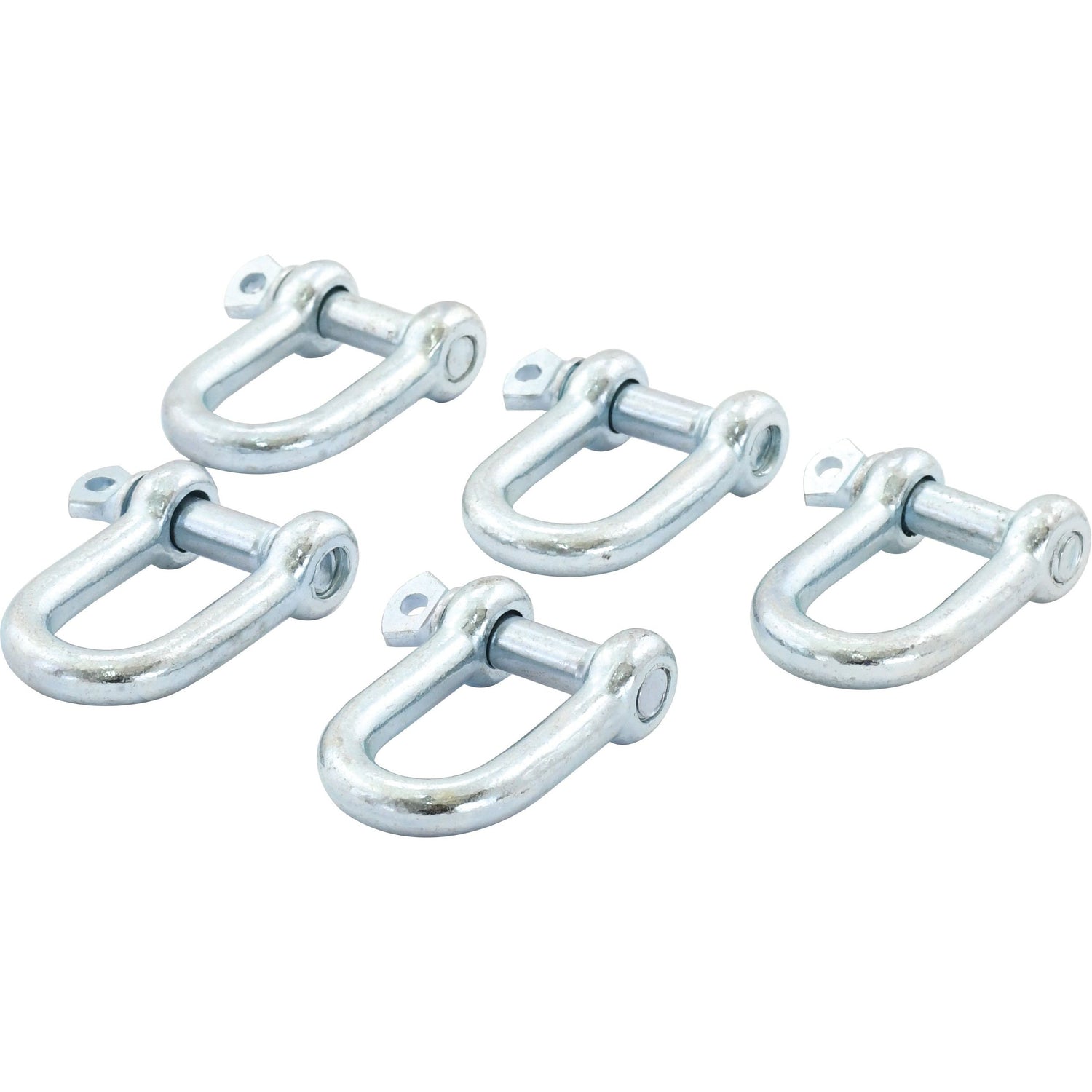 Five Screw Type D Shackles (Pin Ø11mm x 20mm Jaw Width), from the brand Sparex (Part No. S.2767), made of galvanized mild steel, with threaded pins, arranged in a diagonal pattern against a white background.