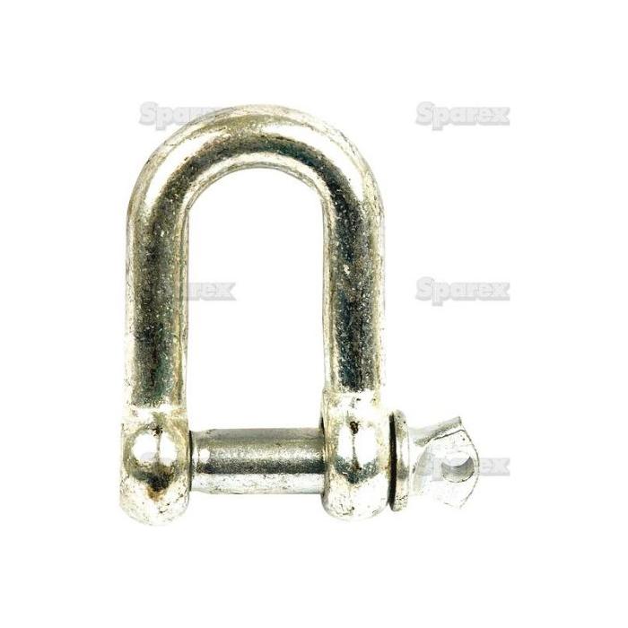 The Sparex Screw Type D Shackle (Part No. S.2767) is a metal U-shaped shackle made from galvanized mild steel, featuring an 11mm screw pin and a 20mm jaw width for fastening or securing chains and ropes.