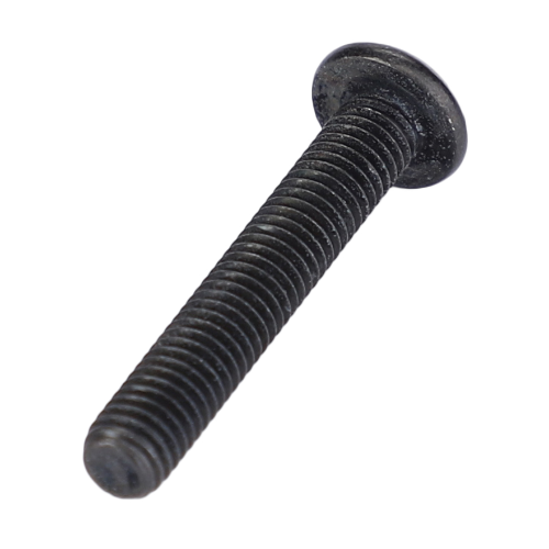 Close-up of the Fendt - Screw - X463320600000 from AGCO, showcasing a black metal screw with a round flat head and a threaded body, reminiscent of the robust engineering seen in Fendt Vario models.