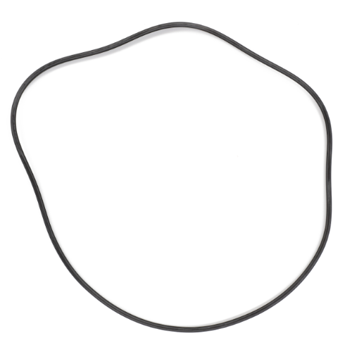 A black rubber band in an irregular circular shape against a white background resembles the precision and durability found in AGCO's Massey Ferguson Seal (3759197M1).
