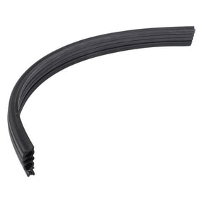 The AGCO Massey Ferguson - Seal, Bonnet - 3808228m1 is a curved black rubber gasket with a grooved surface, engineered specifically for securing or sealing joints in various installations. This genuine seal guarantees durability and reliability in both 2WD and 4WD Massey Ferguson models.