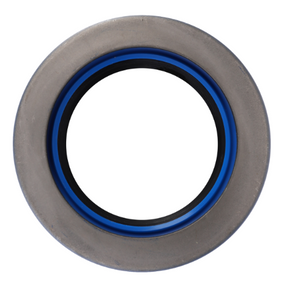 A close-up of the AGCO Massey Ferguson - Seal Differential (3428942M1) featuring a blue inner ring and a metallic outer ring, designed for sealing applications in Massey Ferguson 1000 Series tractor parts.