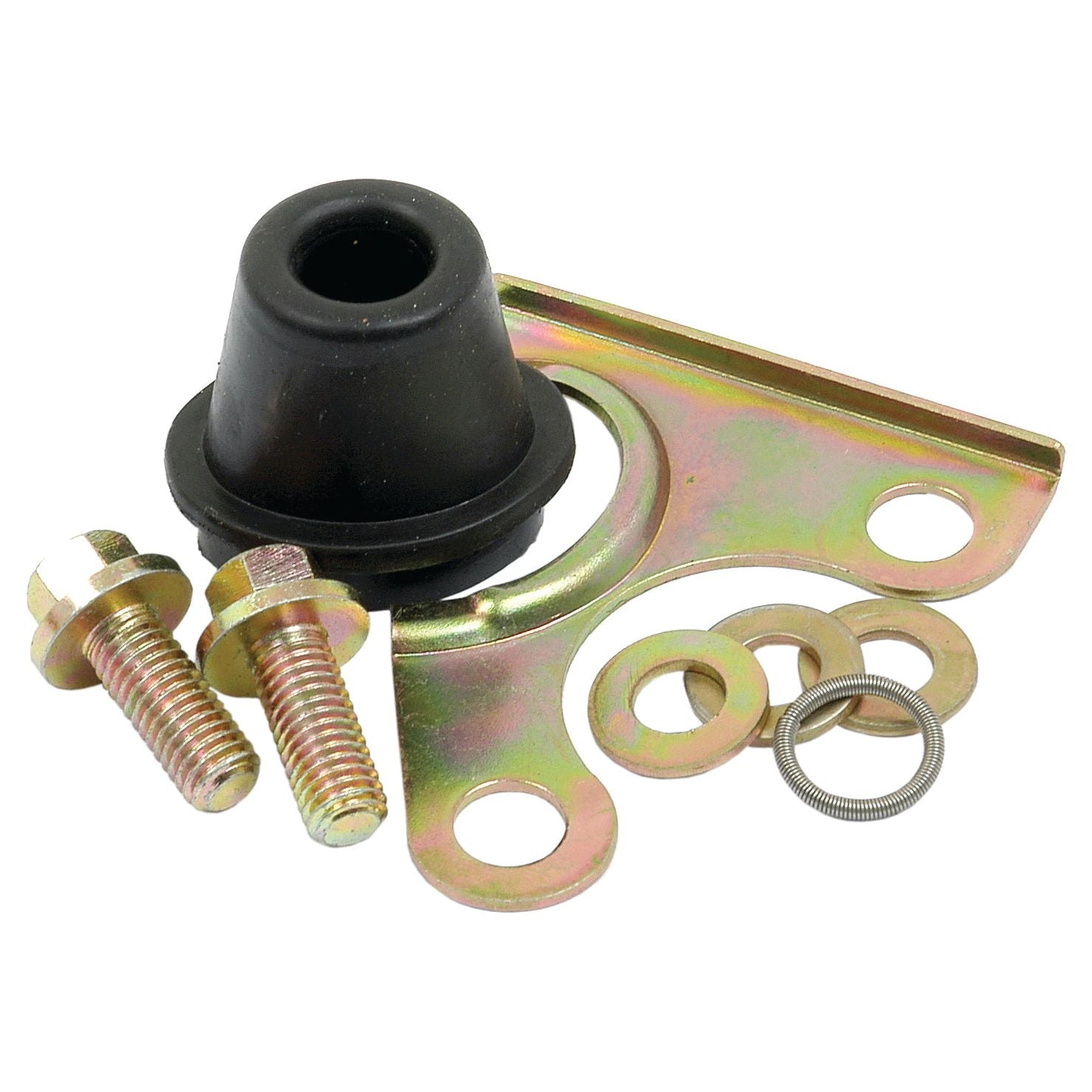 The Seal Kit (Sparex Part No. S.42177) by Sparex is designed for the Challenger MT425B and includes a metal bracket with two bolts, three washers, and a black rubber component.