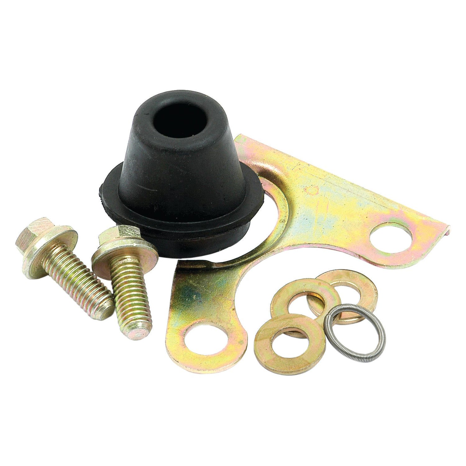 A Seal Kit by Sparex (Sparex Part No. S.42178) designed for use with Massey Ferguson 340, includes bolts, washers, a metal bracket, and a black rubber component.