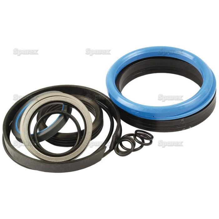 The Seal Kit (Boom Ram) by Sparex, Part No. S.41275, includes sealing rings and gaskets of various sizes and colors such as black, blue, and gray, all arranged together on a white background. This kit is ideal for Massey Ferguson 50B boom ram repairs.