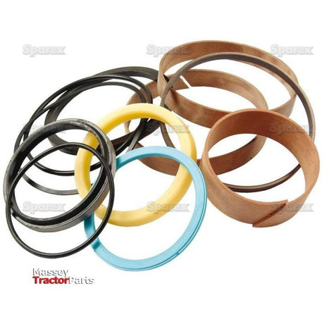 A collection of tractor parts, displaying rings and seals in various colors and materials on a white background. Text includes "Massey Ferguson Tractor Parts," "Sparex," and highlights a versatile Seal Kit (Sparex Part No.S.42262).