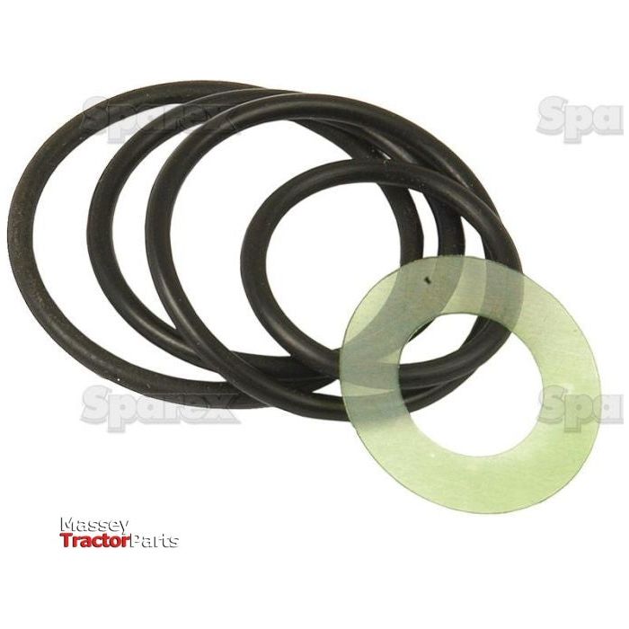 A set of four black rubber O-rings and one transparent green ring, arranged in a loose cluster. The text "Massey Ferguson Tractor Parts" and "Sparex Part No.S.42993 Seal Kit (Spool Valve)" is visible on the image.