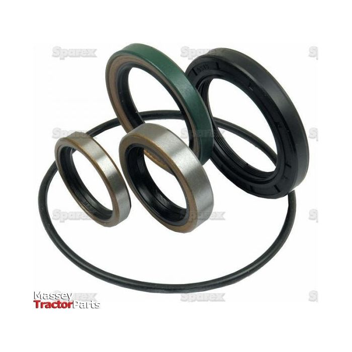 A Seal Kit (IPTO Shaft), including rubber and metal tractor oil seals and O-rings for Case IH or International Harvester, displayed in a circular arrangement by Sparex, Part No. S.57887.